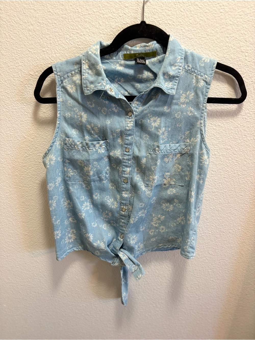 Light Blue Floral Tie-Front Tank Top
